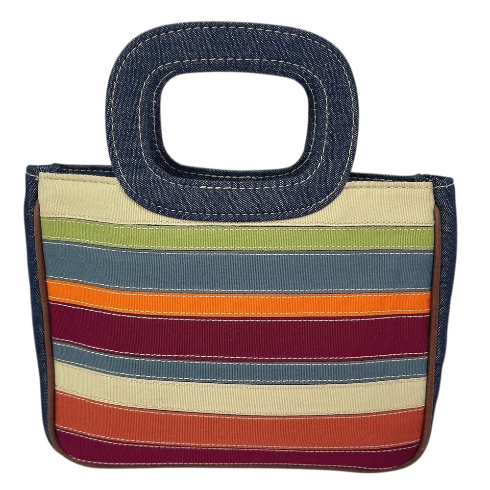 Y2K Denim Mini Handbag Colorful Stitched Stripes Retro Purse Kidcore